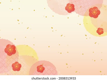 Watercolor background of plum blossoms and polka dots