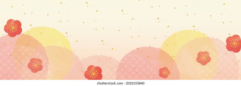 Watercolor background of plum blossoms and polka dots