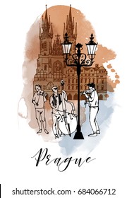 Watercolor background of Prague