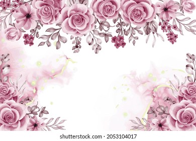 Watercolor background with rose gold flowers and leaves