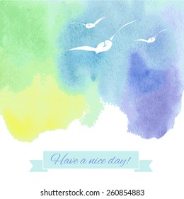 watercolor background with seagull