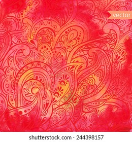watercolor background with seamless paisley pattern