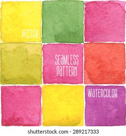 Watercolor background. Seamless Pattern with Colored Watercolor Spots. Creative Abstract art handmade paint. Color Drops, blots and Spray for your design. Vector illustration.