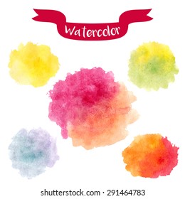 Watercolor background set. Hand painted elements collection. Vector illustration.