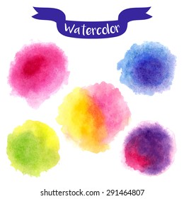 Watercolor background set. Hand painted elements collection. Vector illustration.