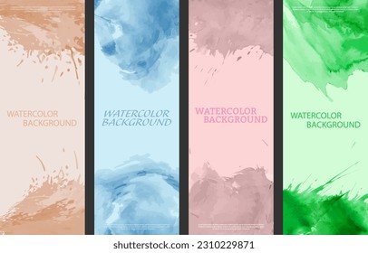 Watercolor background. A set of layouts for the design of postcards, invitations, covers, posters, flyers, posters and creative creative design
