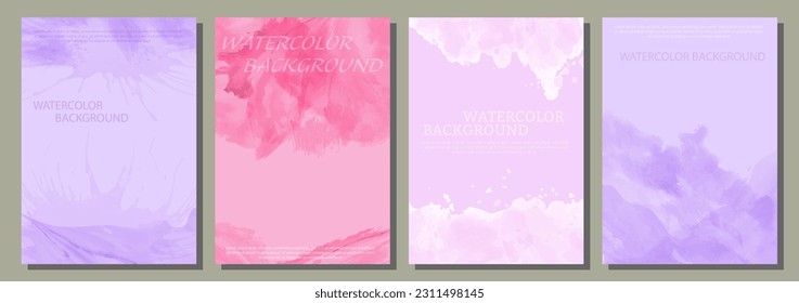 Watercolor background. A set of layouts for the design of postcards, invitations, covers, posters, flyers, posters and creative creative design