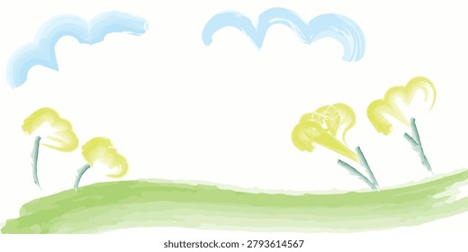 Watercolor background with sky and tree nature
