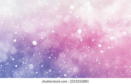 watercolor background, soft watercolor snow on a light pink violet purple background, gently blurred, creating the effect of a soft winter snowfall	
