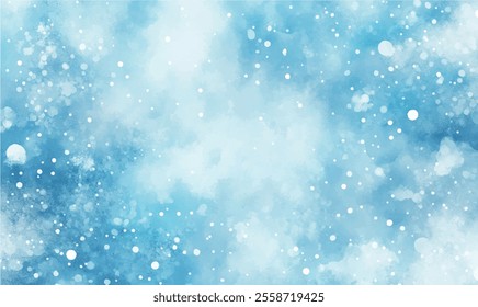 watercolor background, soft watercolor snow on a light blue background, gently blurred, creating the effect of a soft winter snowfall	
