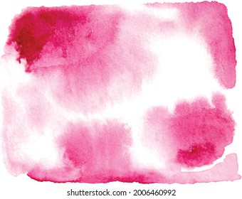 Watercolor background. Watercolor stain isolated on white background. Aquarelle pink colorful spot. Abstract splash for banner, wedding invitation, decoration, postcard.