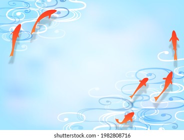 Watercolor Background Summer Frame with Flowing Water Crests