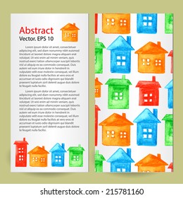 Watercolor background. Template Branding Design. House design set cards.  Vector. Can be used for wallpaper, background, pack, web page, banners.