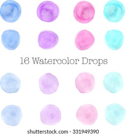 Watercolor background textures. Decorative watercolor vectors. Circular drop shapes. Dark and light colours. 