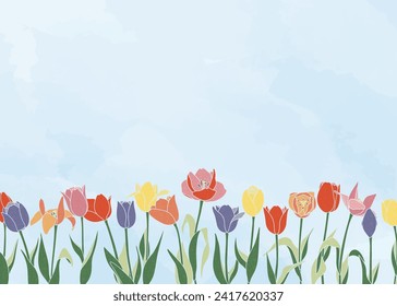 Fondo de color de agua con fondo de fondo de tulipano, gráficos Web de marcos