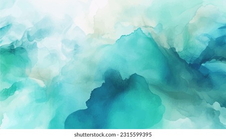 Aquarell-Hintergrund mit türkisfarbenem Hintergrund, Teewäsche und Spritzen. Abstrakte Vektorgrafik. Kann für Werbung, Präsentation, Design verwendet werden. 