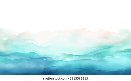 Watercolor background with turquoise, teal waves. Abstract wave background. Vector illustration. Can be used for advertisingeting, presentation, design. 