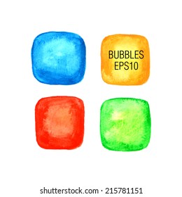Watercolor background. Vector elements. Color speech Bubbles. Set.