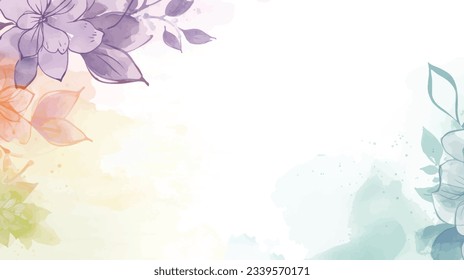 Aquarellfarbener Hintergrund, Vektorgrafik. Handgemalte Aquarell- und goldene Bürstenstruktur, Blumen- und botanische Blätterzeichnung. Abstraktes Kunstdesign für Tapeten, Tapeten, Decken, Hochzeiten und Einladungskarten.