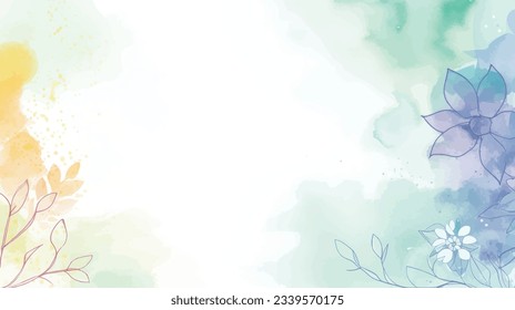 Watercolor background vector. Hand painted watercolor and gold brush texture, Flower and botanical leaves hand drawing. Abstract art design for wallpaper, wall arts, cover, wedding and invite card.