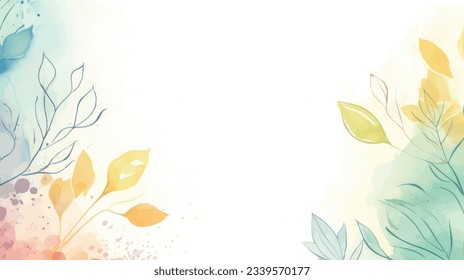 Watercolor background vector. Hand painted watercolor and gold brush texture, Flower and botanical leaves hand drawing. Abstract art design for wallpaper, wall arts, cover, wedding and invite card.