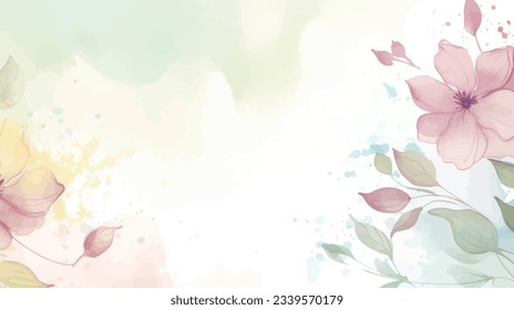 Watercolor background vector. Hand painted watercolor and gold brush texture, Flower and botanical leaves hand drawing. Abstract art design for wallpaper, wall arts, cover, wedding and invite card.