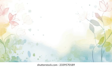 Vector de fondo de color de agua. Color de agua pintado a mano y textura de brote dorado, Dibujo manual de hojas florales y botánicas. Resumen de diseño artístico para tapicería, artes murales, portada, bodas y tarjetas de invitación.