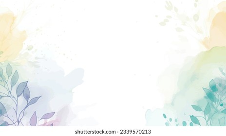 Watercolor background vector. Hand painted watercolor and gold brush texture, Flower and botanical leaves hand drawing. Abstract art design for wallpaper, wall arts, cover, wedding and invite card.