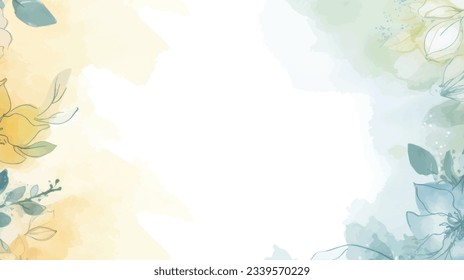 Watercolor background vector. Hand painted watercolor and gold brush texture, Flower and botanical leaves hand drawing. Abstract art design for wallpaper, wall arts, cover, wedding and invite card.