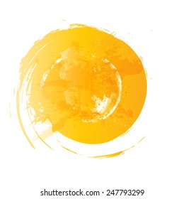 Watercolor Background . Vector Illustration .Grunge orange stamp. Textured circle