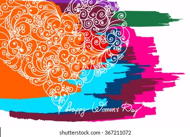 Watercolor background. Vector Illustration. Happy International Womens Day Greeting Card Design. Typographic Composition for 8 March Day