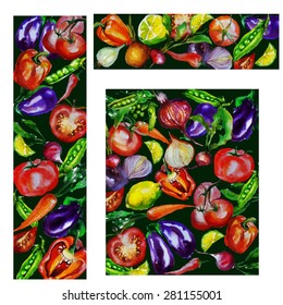 watercolor background vegetables on a black background