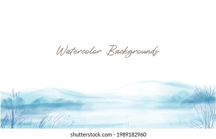 watercolor background, winter mountains and lakes. for print wall posters, media presentations, brochures, postcards, wall paper, invitation card designs.