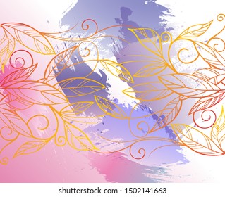 watercolor background with yellow autumn decorative leaves