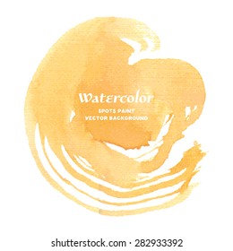 Watercolor background. Yellow Watercolor Spots. Creative Abstract Aquarelle art handmade paint on white Background. Color Drops, blots and Spray for your design. Vector illustration.