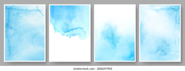 Fondo acuático. Afiche abstracto o plantilla de la tarjeta de invitación a la boda con manchas de tinta azul. Conjunto de vectores de fondo de textura de color de agua de fondo. Elegante color de azul brillante, cielo