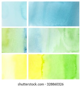 Watercolor backgrounds. Set of colorful blanks for text, website design, wallpaper and more.