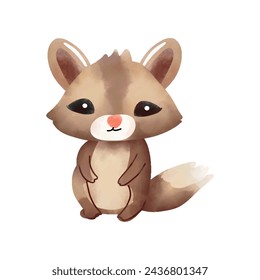 Watercolor Badger. Cute cartoon animal. Hand-drawn illustration.