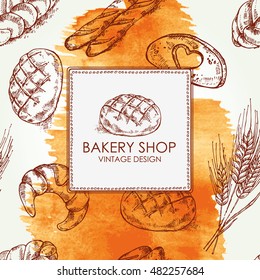 Watercolor Bakery Background . Hand Drawn 