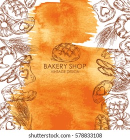 Watercolor bakery background . hand drawn