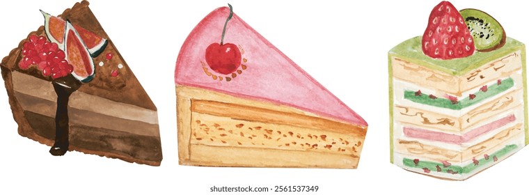 Watercolor Bakery Slice Cake Clipart