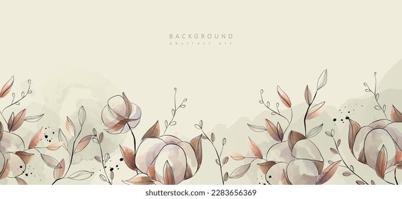 Acuarela con planta de algodón. Follaje floral para invitación de boda, arte mural o plantilla de tarjeta. Ilustración vectorial. Moderno estilo rústico de lujo