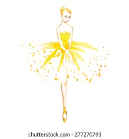 Watercolor ballerina in colored fashion dress