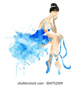 watercolor ballerina in a pink pointe shoes ties