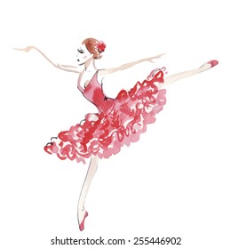 Watercolor ballerina in red, vector