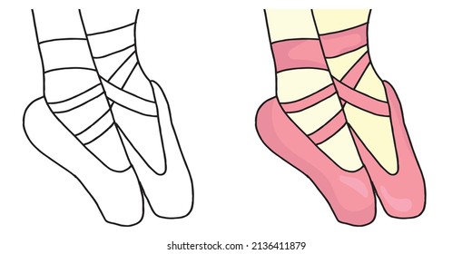 watercolor ballerina shoes isolated on white background. children coloring book