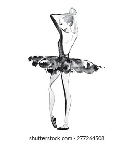 Watercolor Ballet Dancer Silhouette, Vector