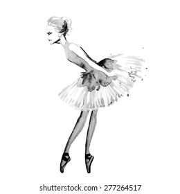 Watercolor ballet dancer silhouette, vector