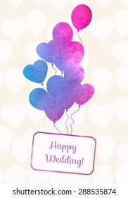 Watercolor balloons card with seamless pattern from balloons.Celebration festive background