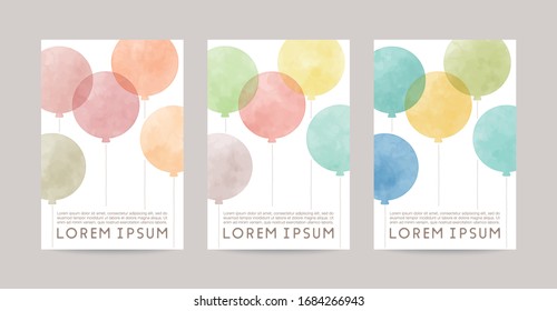 watercolor balloons illustration vector card  set